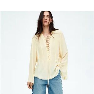 H&M Edition Lacing detail chiffon blouse in butter yellow